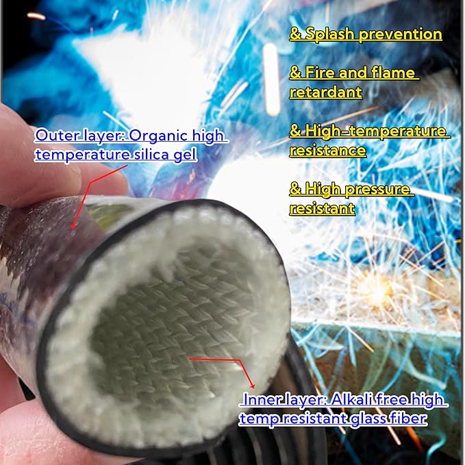 5/8"(16mm) ID Heat Shielded Fire Thermo Armor Fire Sleeve Silicone Coated Fiberglass for Automotive Hose Lines & Electrical Wiring Black, 5 feet