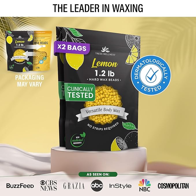 Tress Wellness Wax Beads - Safe for Skin - Dermatologically Tested - At-Home Kit for Bikini - Lemon, 2 x 1.2lb, 2 pack