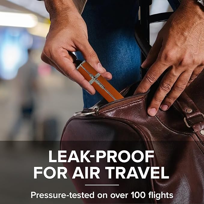 Travalo Milano Perfume Atomizer - Leak-Proof and TSA Approved for Air Travel - Reusable, Airtight, Easy Fill Mini Pump Sprayer - Lightweight, Vegan Leather with Polished Metal Outer Shell - Orange