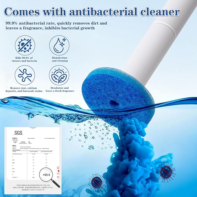 PeiTuShangJin Disposable Toilet Brush, Auto-Ejecting, Includes 24 Enhanced Refills (16 Ocean, 8 Natural), Plus 3 Air-Purifying Scent Rings (Ocean, Rose, Lemon) 360° Dead-Angle-Free Cleaning (1-24)