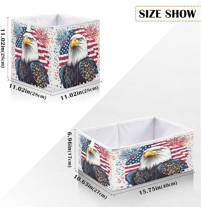Bald Eagle Fireworks American Flag Closet Organizers Storage Cubes Storage Bins Shelf Baskets Containers for Home Room Office,Rectangle