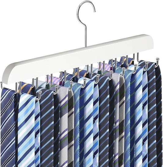 Tie Rack Belt Hanger for Closet Fitnice Upgraded Non Slip Tie Hanger Space Saving with 20 Foldable Hooks Wooden Belt Tie Organizer for Tank Tops Bras Cami Scarves