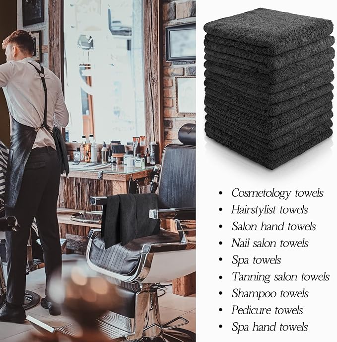 Shimeyao 40 Pack Bleach Proof Towels Microfiber Absorbent Resistant Hair Hand Towels Bulk Quick Dry for Barber Gym Bath Spa Shaving (Black,16 x 29 Inch)