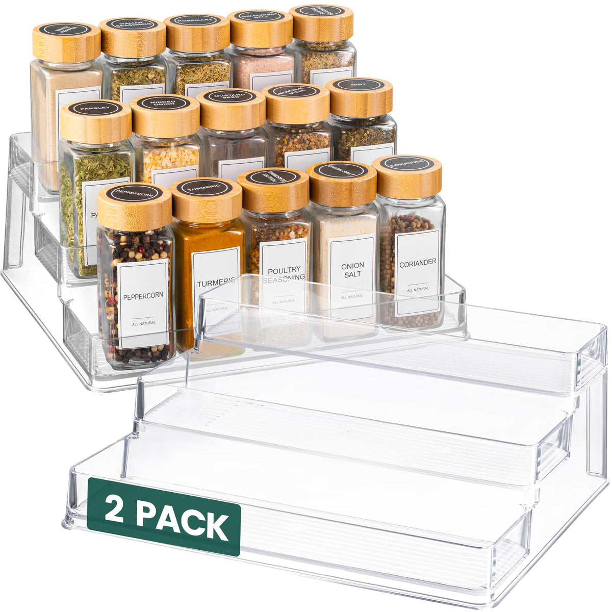 Oizeir Clear Acrylic 3-Tier Spice Rack, Cabinet Pantry Organizer - Image 1