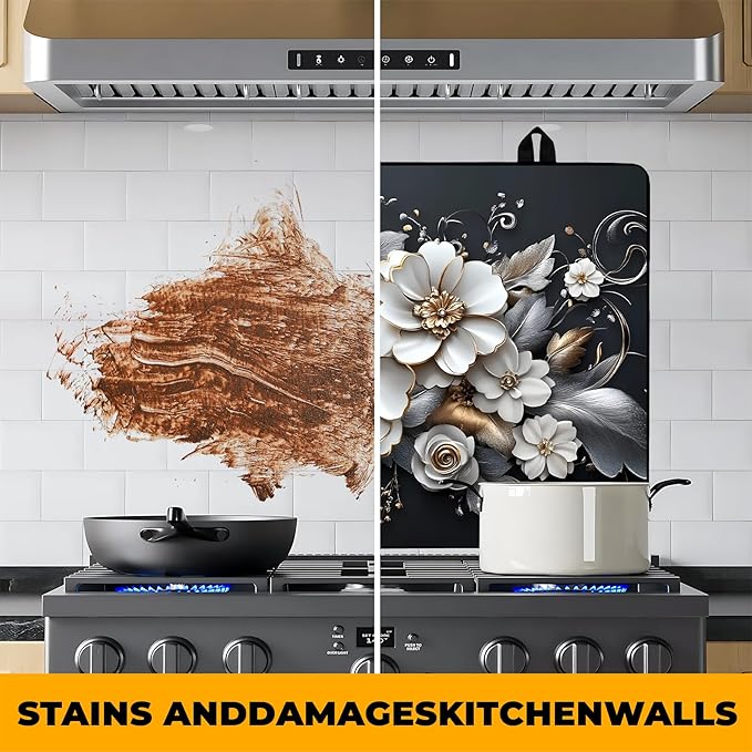 White flower Stove Top Cover Retro Flower Gas Stove Top Cover for Home Decoration Kitchen Pad Non-Stick Washable Cooktop Covers Countertop Protector Keep Stove Clean 28"x20"