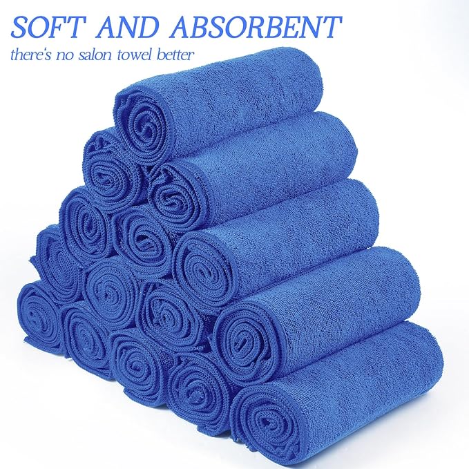 Shimeyao 40 Pack Bleach Proof Towels Microfiber Absorbent Resistant Hair Hand Towels Bulk Quick Dry for Barber Gym Bath Spa Shaving (Blue,16 x 29 Inch)