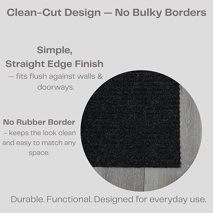 iCustomRug Ribbed Hallway Runner – 3'x10' Black, Indoor/Outdoor, Non-Slip TPR Rubber Backing, Low-Profile All-Weather Carpet, Non-Shedding & Easy Care, Utility Rug Ideal for High Traffic Areas