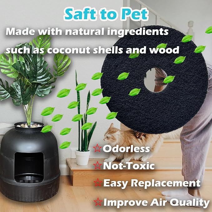 Cat Litter Box Replacement Filters for Hidden Litter Box Cat, Activated Charcoal Filters Replacement to Absorb Odors and Litter Box Deodorizer for Hidden Enclosure Litter (12 Pack)