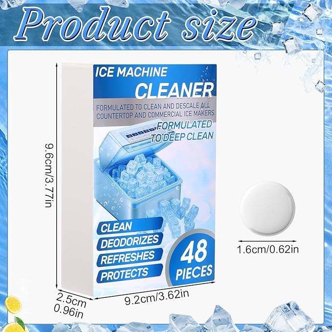 4 Pack 48 Pcs Ice Machine Cleaner Tablets Descaler, Clean Tablets for Ice Makers, Scale Remover for Countertop, Deep Cleaning, Remove Odor