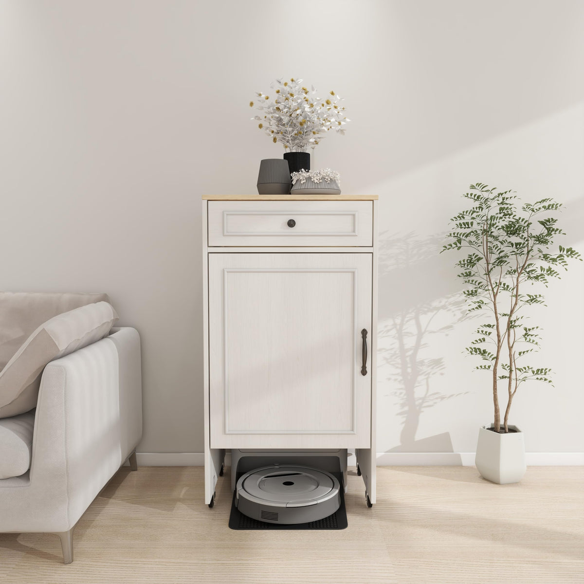 GDFStudio Robot Vacuum Storage Cabinet with Wheels, Side - Image 1