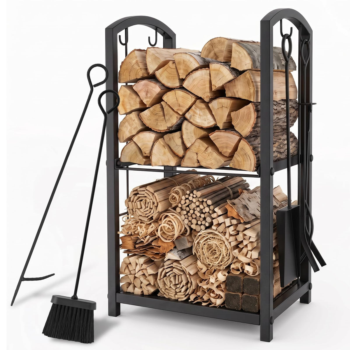 Firewood Rack Indoor Outdoor,2-Tier Firewood Holder with 4 - Image 1