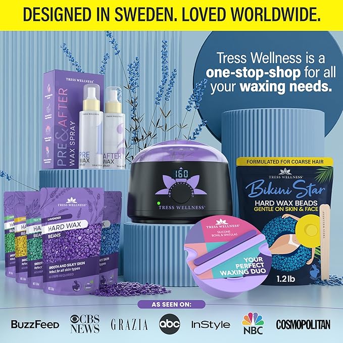 Tress Wellness Wax Beads - Safe for Skin - Dermatologically Tested - At-Home Kit for Bikini, Brazilian & Full Body - Bikini Star 1.2lb