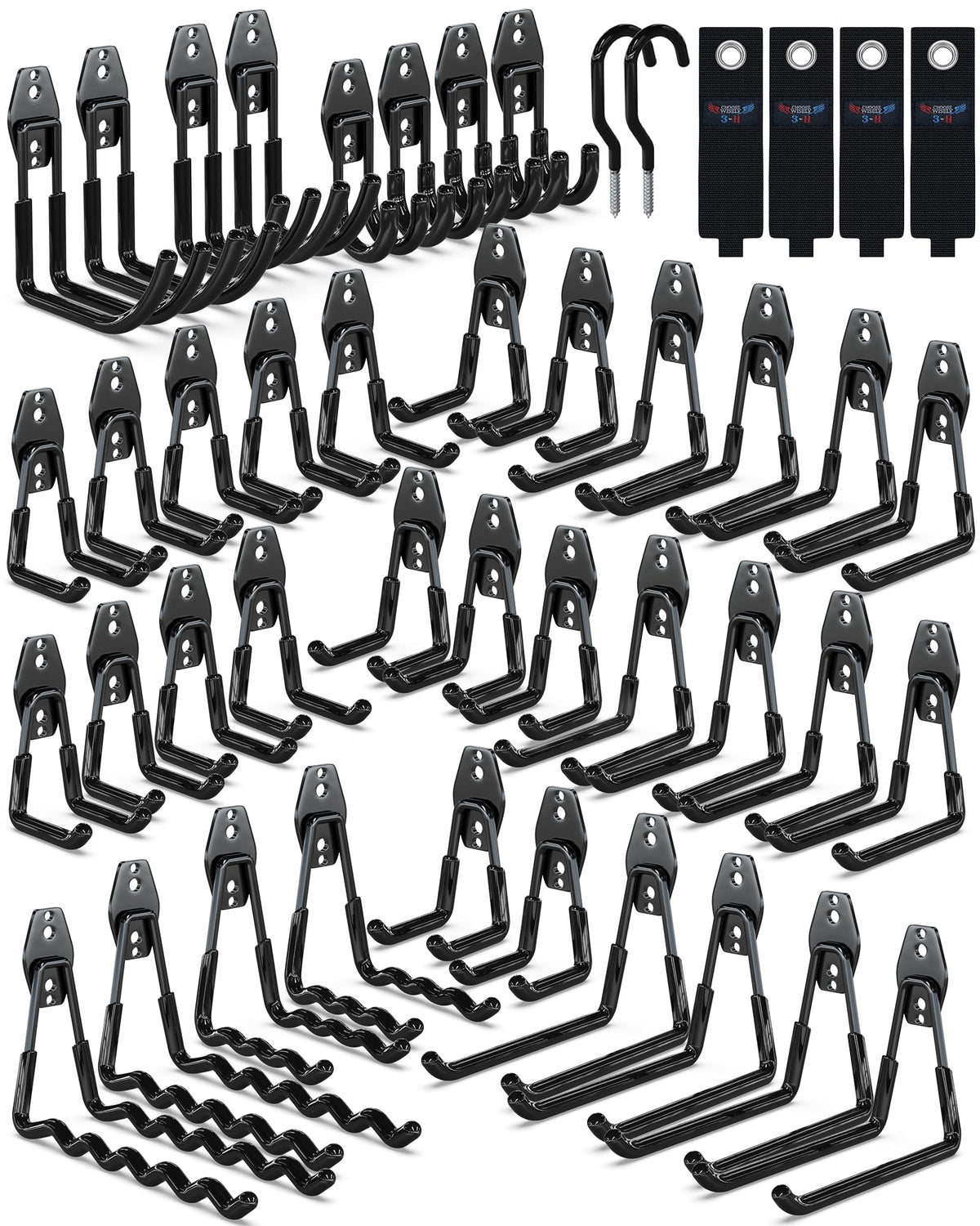 3-H Heavy Duty Garage Hooks, 46 Pack Wall Storage Organizer,Black - Image 1