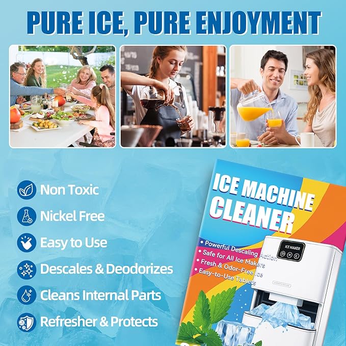 Ice Maker Cleaner Tablets, 36Pcs Nickel Safe Ice Machine Cleaner and Descaler, Works with Most Countertop, Portable and Commercial Ice Machines, Removes Hard Water and Limescale for Clear