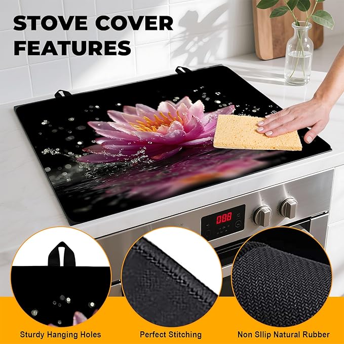 Stove Top Cover for Home Decoration Kitchen Pad Washable Cooktop Covers Countertop Stove Protector Mat for Home Kitchen Cooktops (pink flower, 28"x20")