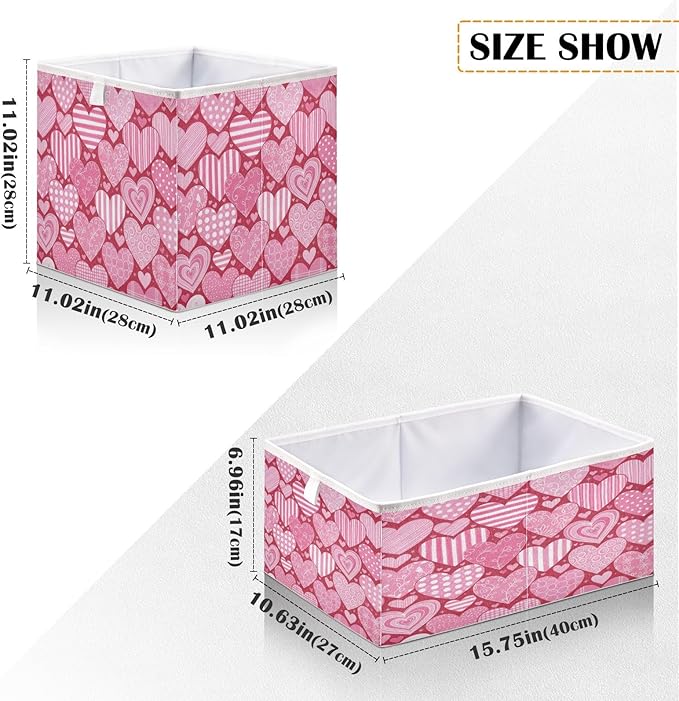 Bolaz Valentine's Day Different Hearts Closet Organizers Storage Cubes Storage Bins Shelf Baskets Containers for Home Room Office,Rectangle