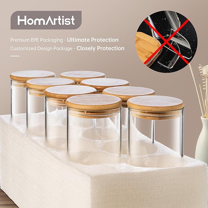 27oz - 4 Pack Square Glass Jars with Bamboo Lids, Glass Food Storage Containers with Airtight Lids for Kitchen, Air Tight Pantry Storage Containers