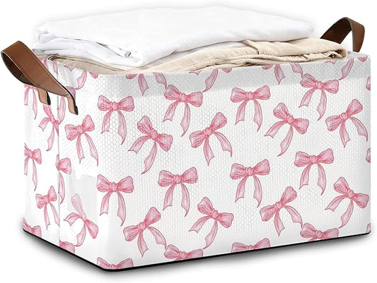 Bowknot Storage Bins with Handles, Collapsible Storage for Clothes, Gift Basket, Blankets & Closet Organization