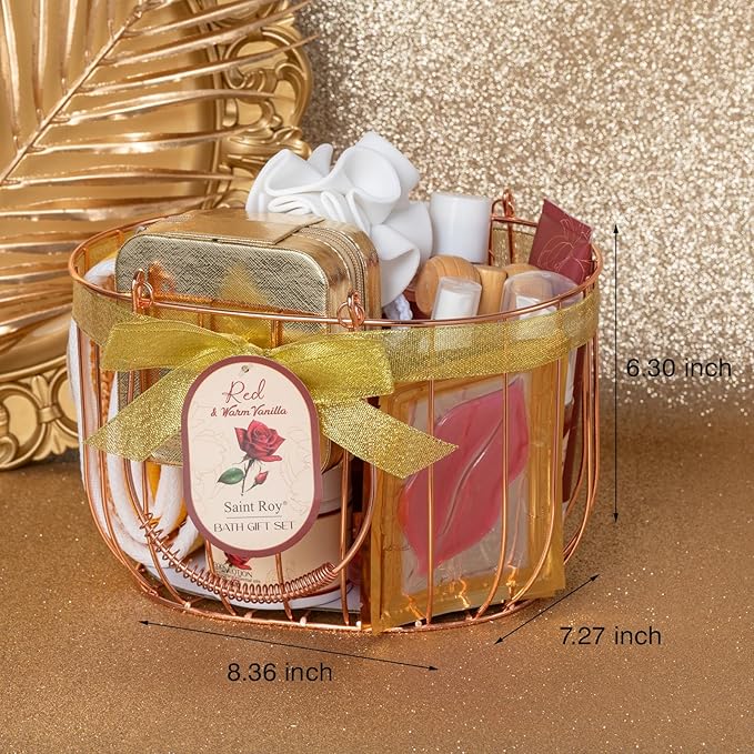 21Pcs Bath and Body Gift for Women, Vanilla Rose Bath and Body Basket Gift, XL Spa Gift Kit, Home Spa Self Care, travel accessories, Necklace, Birthday, Christmas, Mother, Bridal Shower, Anniversary