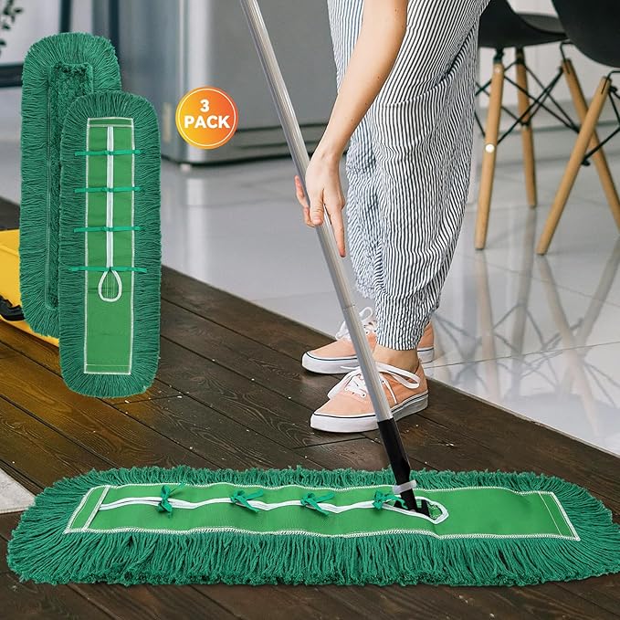 Commercial 48 Inch Dust Mop Head: Replacement Heavy Duty Sweeper and Janitorial Industrial Dust Mop Head for Floor Cleaning,Office,School,Restaurant,Hospital (Green - 48 Inch, 3 Pack)