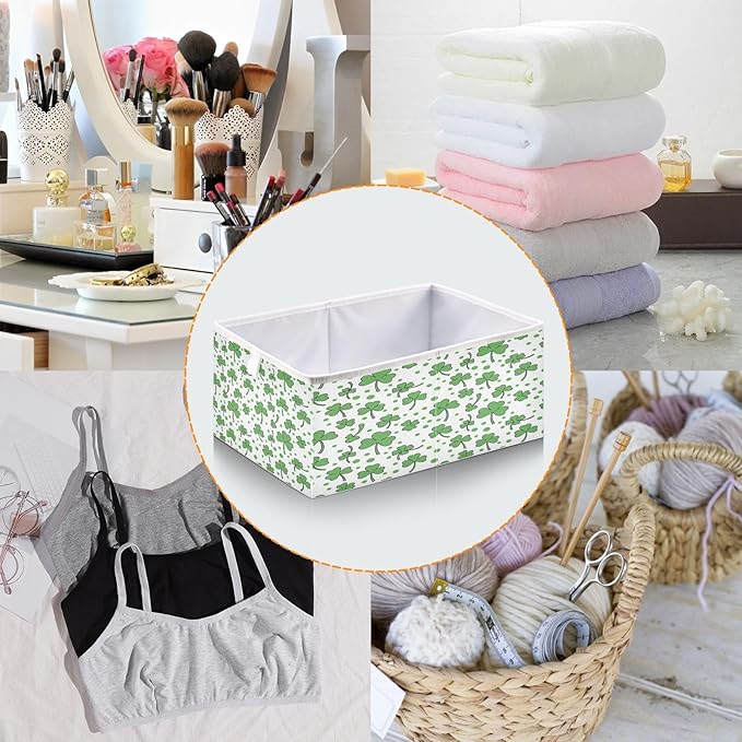 Bolaz St Patricks Day Clover Closet Organizers Storage Cubes Storage Bins Shelf Baskets Containers for Home Room Office,Square