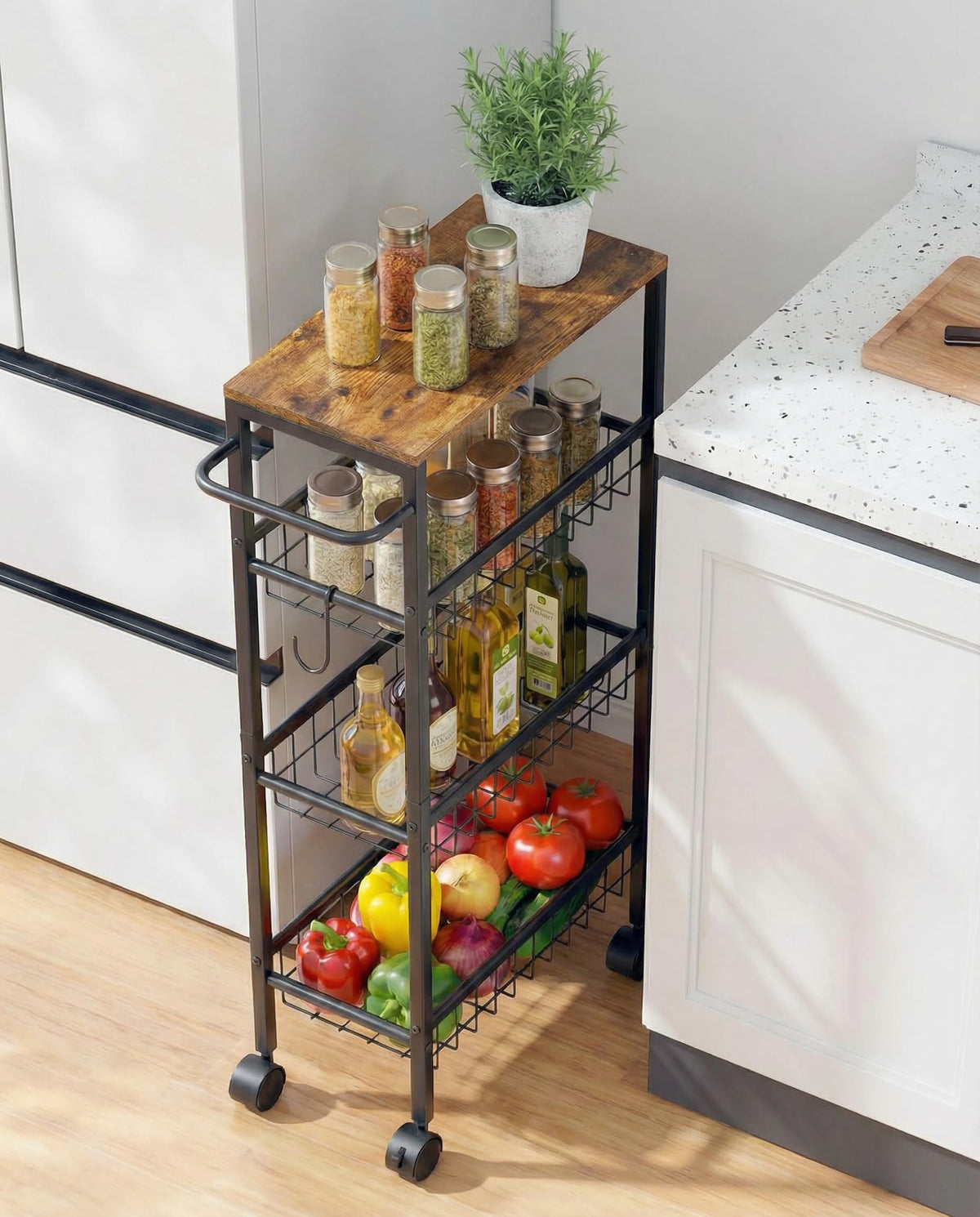 Rolling Utility Cart, 4-Tier Slim Narrow Storage Cart with Wheels - Image 1