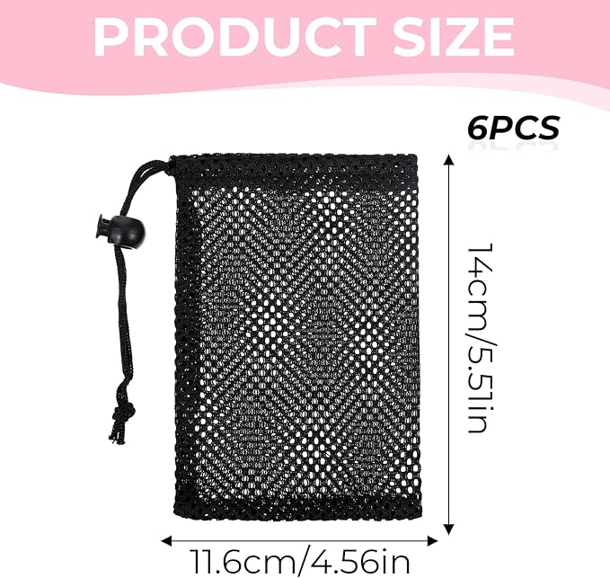 6 Pcs Small Mesh Bags Drawstring, 6x4 Inch Mesh Drawstring Bag Small Net Bag Black Portable Draw String Storage Bags Mini Nylon Meshing Pouch Travel Stuff Pouch