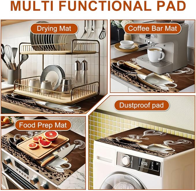 Stove Top Covers for Electric 28 x 20 inches Coffee Bar Mats Kitchen Decorations Pad for Coffee Maker Machine Stove Top Cover Utensils Countertops Sinks