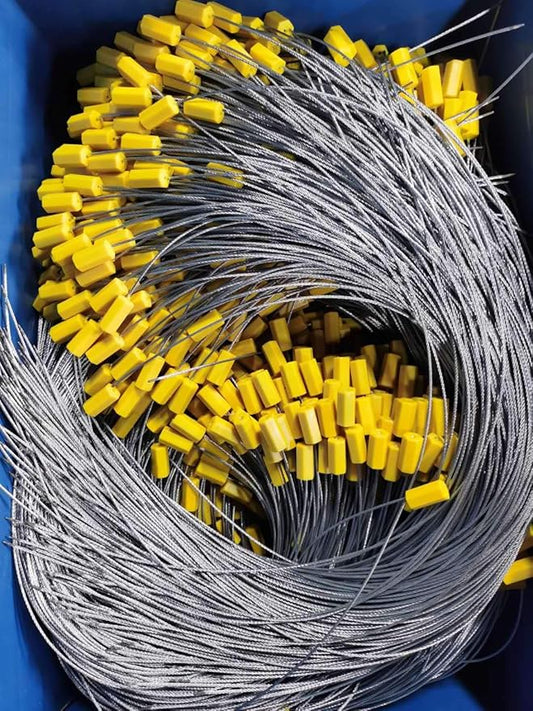 24" Steel Wire Cable Seals Tamper Resistant Security Tags Numbered Garden Marking Label Lock Strip Self-Locking Padlock Length 60 cm (Pack of 100pcs) (Yellow)