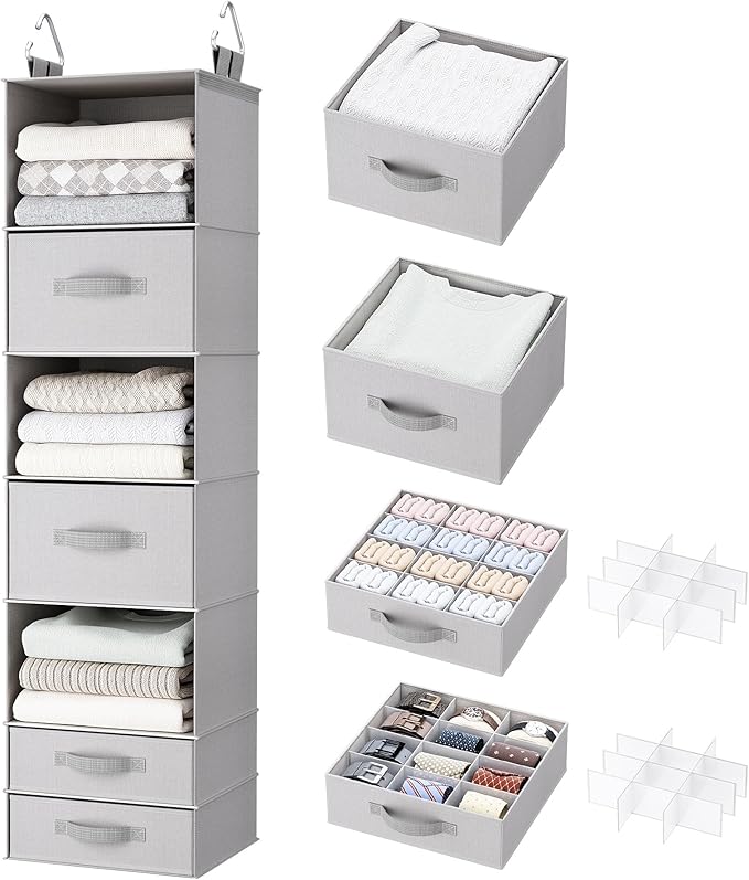 Hanging Closet Organizer with 4 Removable Compartment Drawers, Made of Washable 600D Oxford Fabric