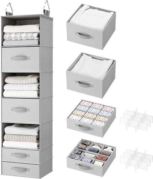 Hanging Closet Organizer with 4 Removable Compartment Drawers, Made of Washable 600D Oxford Fabric