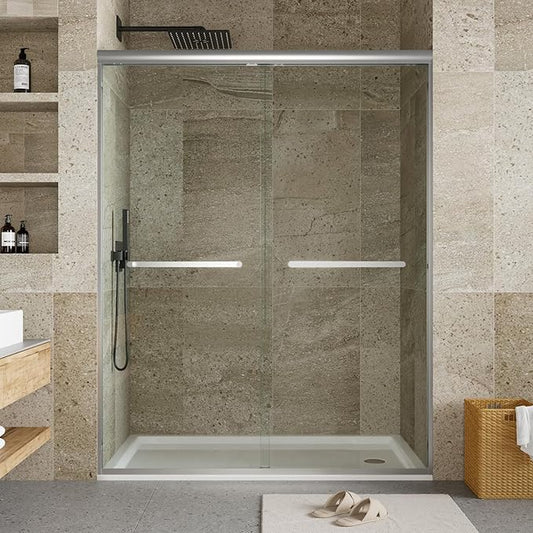 Semi-Frameless Shower Door 44-48" W x 72" H, Double Sliding Doors, Tempered Glass, Easy-Clean & Durable Bathroom Door with Hardware Kit