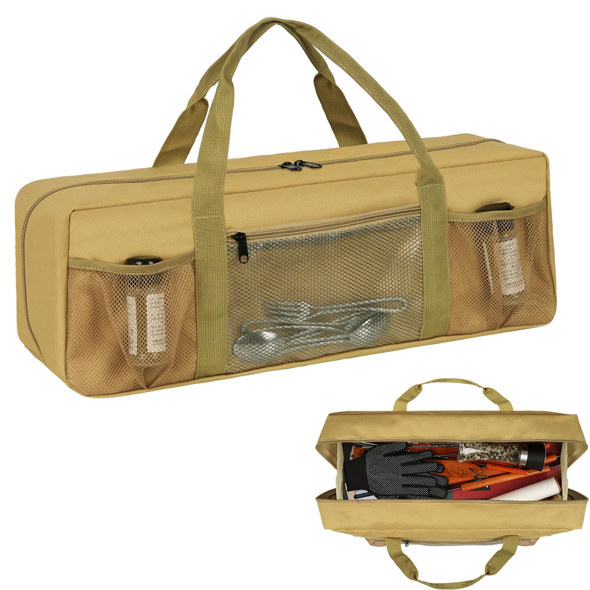 Grill Tool Storage Bag BBQ Grill Utensil Accessory Storage Brown - Image 1