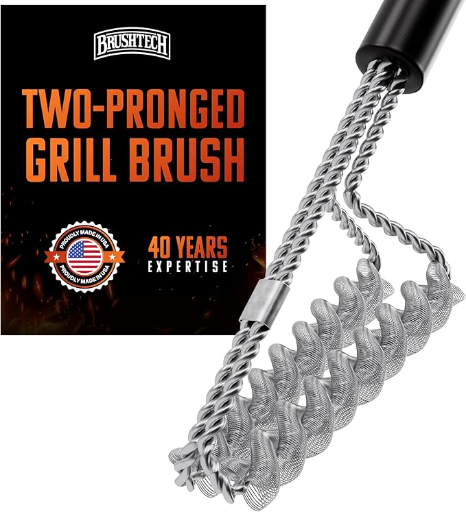 Brushtech Double Helix Safety Flat-Top Griddle Brush - Non-Toxic Grill Cleaning Brush with Stainless Steel Springs - Heavy-Duty BBQ Grill Cleaner, Great Gifts for Him, Made in USA