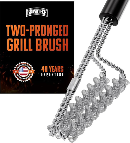 Brushtech Double Helix Safety Flat-Top Griddle Brush - Non-Toxic Grill Cleaning Brush with Stainless Steel Springs - Heavy-Duty BBQ Grill Cleaner, Great Gifts for Him, Made in USA