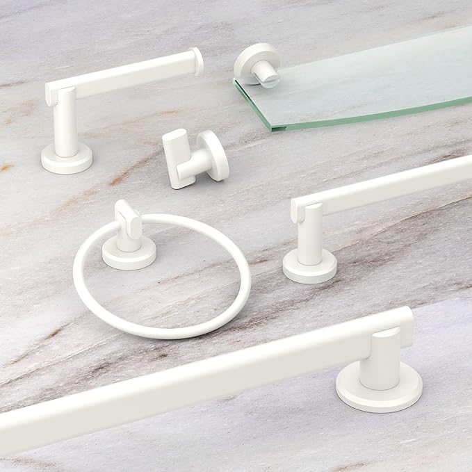 Gatco 5486 Locke Glass Shelf, Matte White/Wall Mounted 20.13" X 5.38" Tempered Glass/Floating Rectangle Glass Shelf for Bathroom