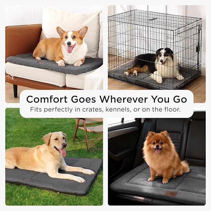 Reversible Dog Crate Pad Bed for Medium Dogs,Washable & Non-Slip Kennel Pet Mat, High Density Foam and Soft Fleece Cat Bed for Indoor & Outdoor Use, 29" x 21", Dark Gray