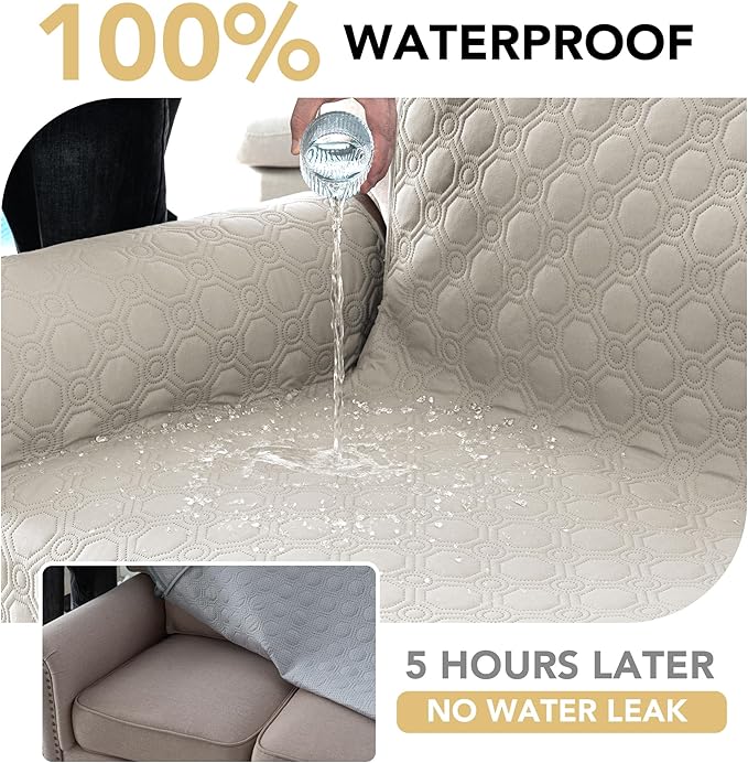 H.VERSAILTEX 100% Waterproof Couch Covers for Sofa Triple Non-Slip Sofa Slipcovers with Storage Pocket Thick Soft Sofa Covers for Pets Washable(XL Sofa, French Oak)