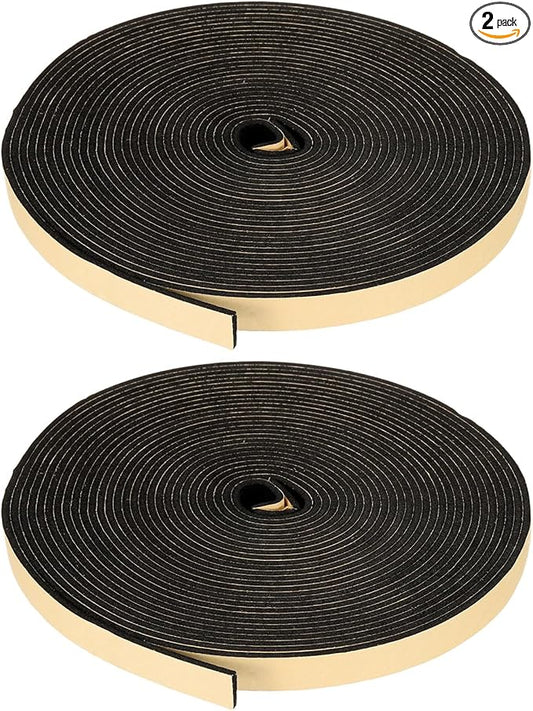 PATIKIL Foam Insulation Tape, 2Pcs 3/4" W x 1/8" t x 32.8FT Self Adhesive Weather Stripping Door Seal Strip for Door Window Air Conditioning, Black