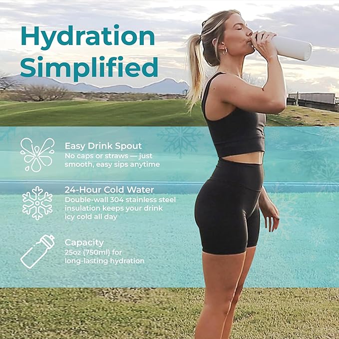 GoMist Misting & Drinking Bottle | Rechargeable Mist & Sip Water Bottle | Quick Charge USB-C Port | 2-Speed Mist Function | Stainless-Steel Double Wall Insulation, 40 oz (Polar White)