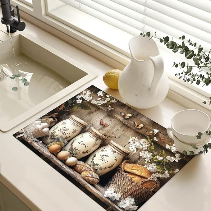 Stove Top Cover for Electric 28x20 Inch Diatomite Stovetop Covers with Food Love Joy Canister Art Heat Resistant Kitchen Stove Top Cover Coffee Mat Protector for Sink or Dishes