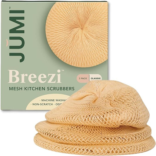 Dish Scrubber for Washing Dishes – JUMI Breezi Mesh Scrubbers 3-Pack, Non-Scratch, Multi-Purpose, Fast-Drying, Odor-Free Cleaning Scrubbers. Kitchen Sponges, Sponges Kitchen, Dish Sponge Alternative.
