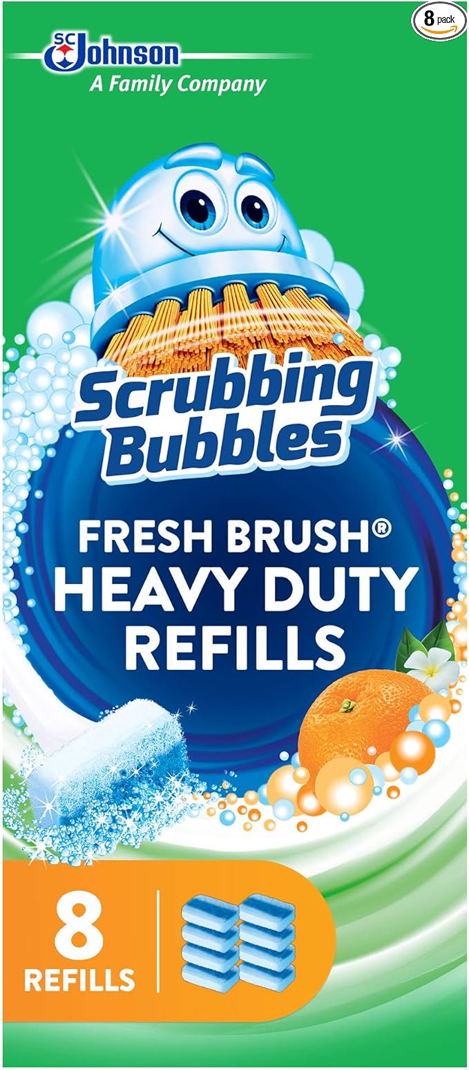 Scrubbing Bubbles Toilet Bowl Wand Cleaner Refills, Fresh Brush Heavy Duty Cleaner Toilet Refill Pads, Removes Limescale & Odors, Citrus Scent, 8 Count (Pack of 8)