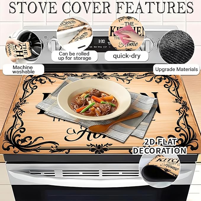 Stove Top Covers for Electric Stove, Waterproof Stove Shield, Dust-Reducing Cooktop Cover, Multi-Use Counter Protector, 28.3 x 20.5 Inches, Rustic Kitchen Quote Decor（Kitchen）