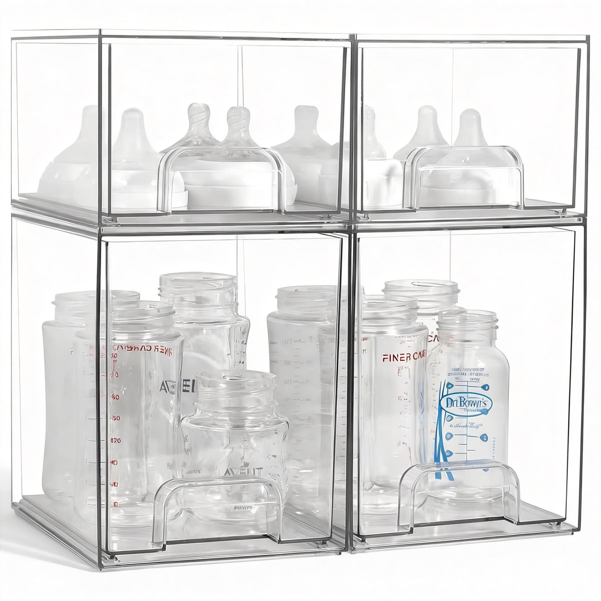 Baby Bottle Organizer, 4 Pack Clear Space-Saving Stackable Drawer - Image 1