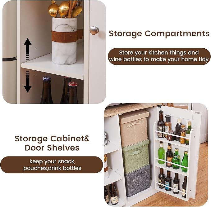 Mini Fridge Cabinet with Storage, Coffee Bar Cabinet with Mini Fridge Space and Power Outlet, Liquor Wine Bar Cabinet with Microwave Shelf, Beverage Station for Kitchen, Dorm, Living Room