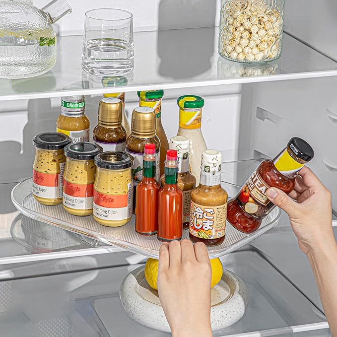 360 Degree Rotating Tray for Refrigerator, Neat and Orderly Storage Fridge Turntable, Anti Slip Organizer for Kitchen, Pantry, Cabinet (S)