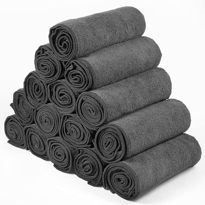 Shimeyao 40 Pack Bleach Proof Towels Microfiber Absorbent Resistant Hair Hand Towels Bulk Quick Dry for Barber Gym Bath Spa Shaving (Grey,16 x 29 Inch)