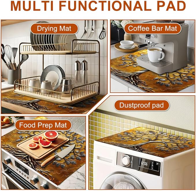 Stove Top Covers Pad Silver Tree of Life Kitchen Decorations 28 x 20 inches Stove Top Cover for Electric Coffee Bar Mats Pad Fit Coffee Maker Machine Countertops and Sinks