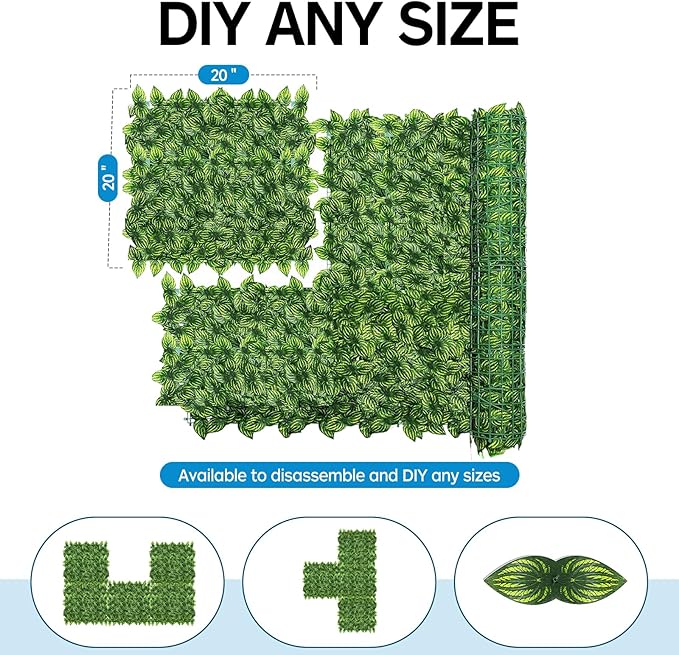 Artificial Ivy Privacy Fence Screen,39.4" X 99" UV-Anti Fake Leaves Plant Vine,Privacy Hedges Wall for Indoor Outdoor Garden Backyard Decor,Color Watermelon Leaves